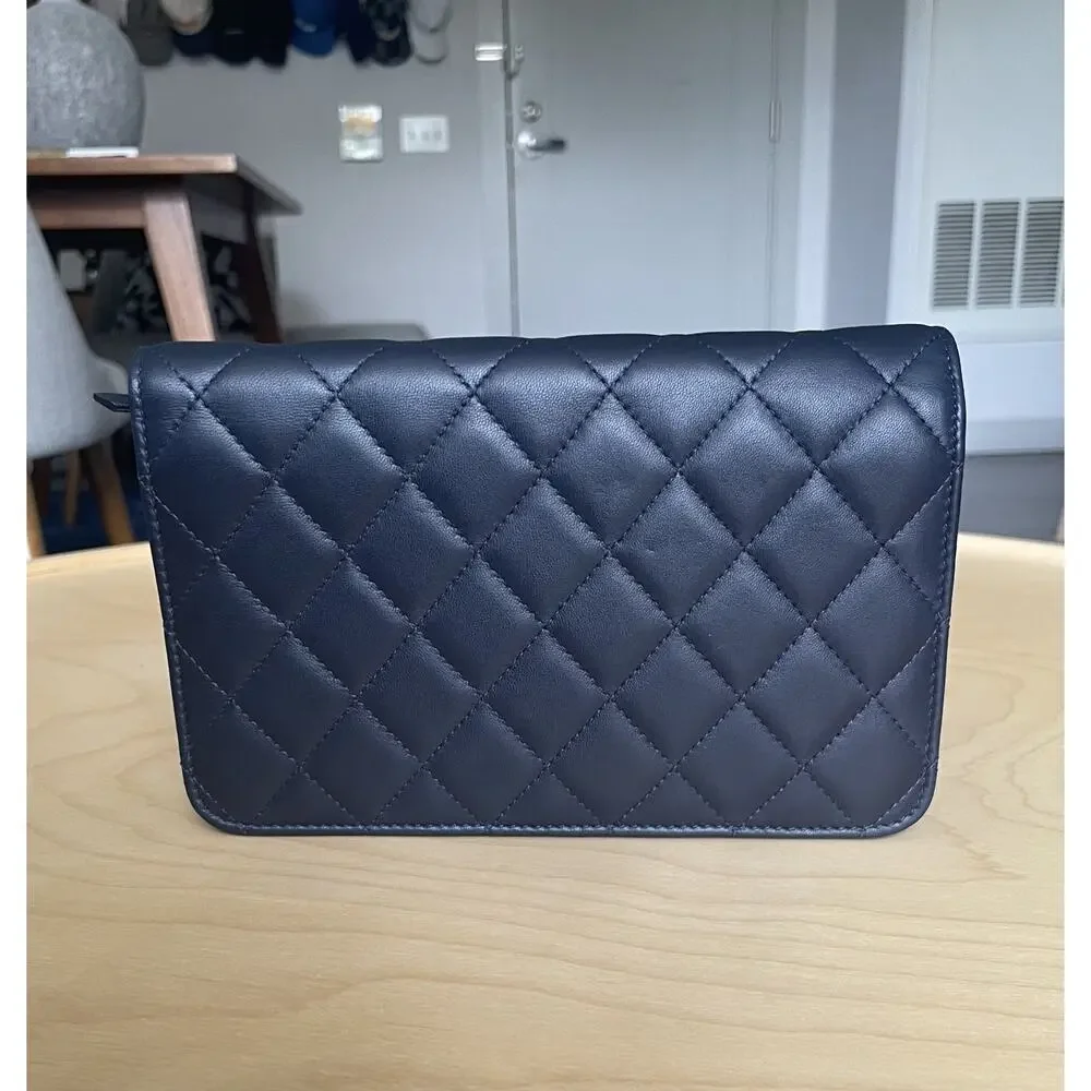 Chanel NEW Blue Golden Class Wallet On a Chain Quilted Leather Crossbody Bag